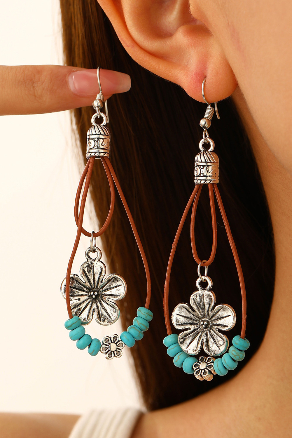 Turquoise Boho Flower Beaded Hoop Earrings