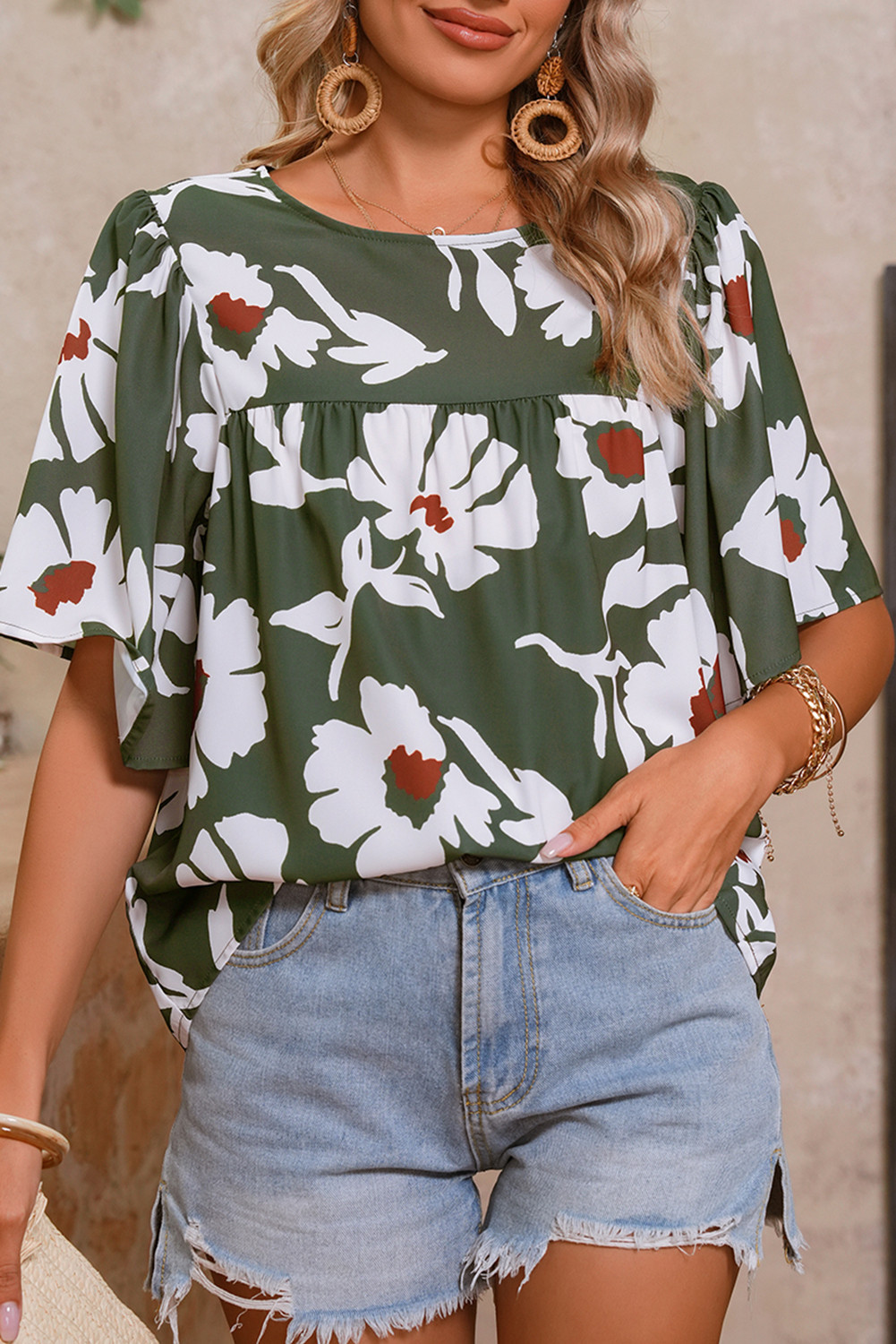 Green Allover Abstract Print Top
