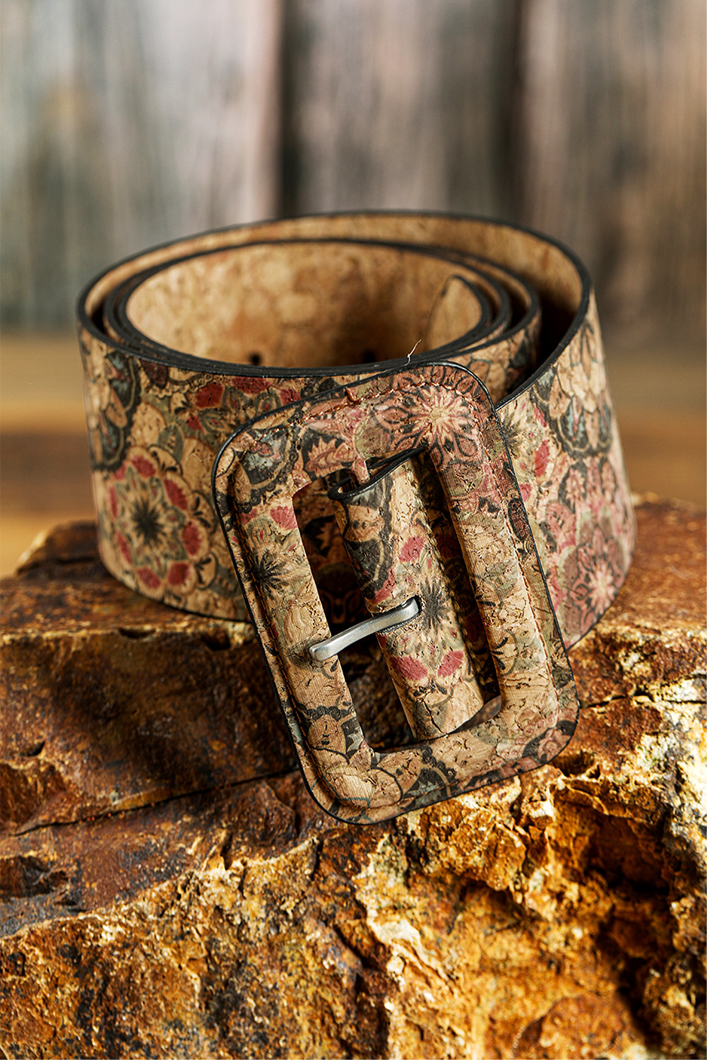 Chestnut Vintage Floral Print Faux Leather Waist Belt