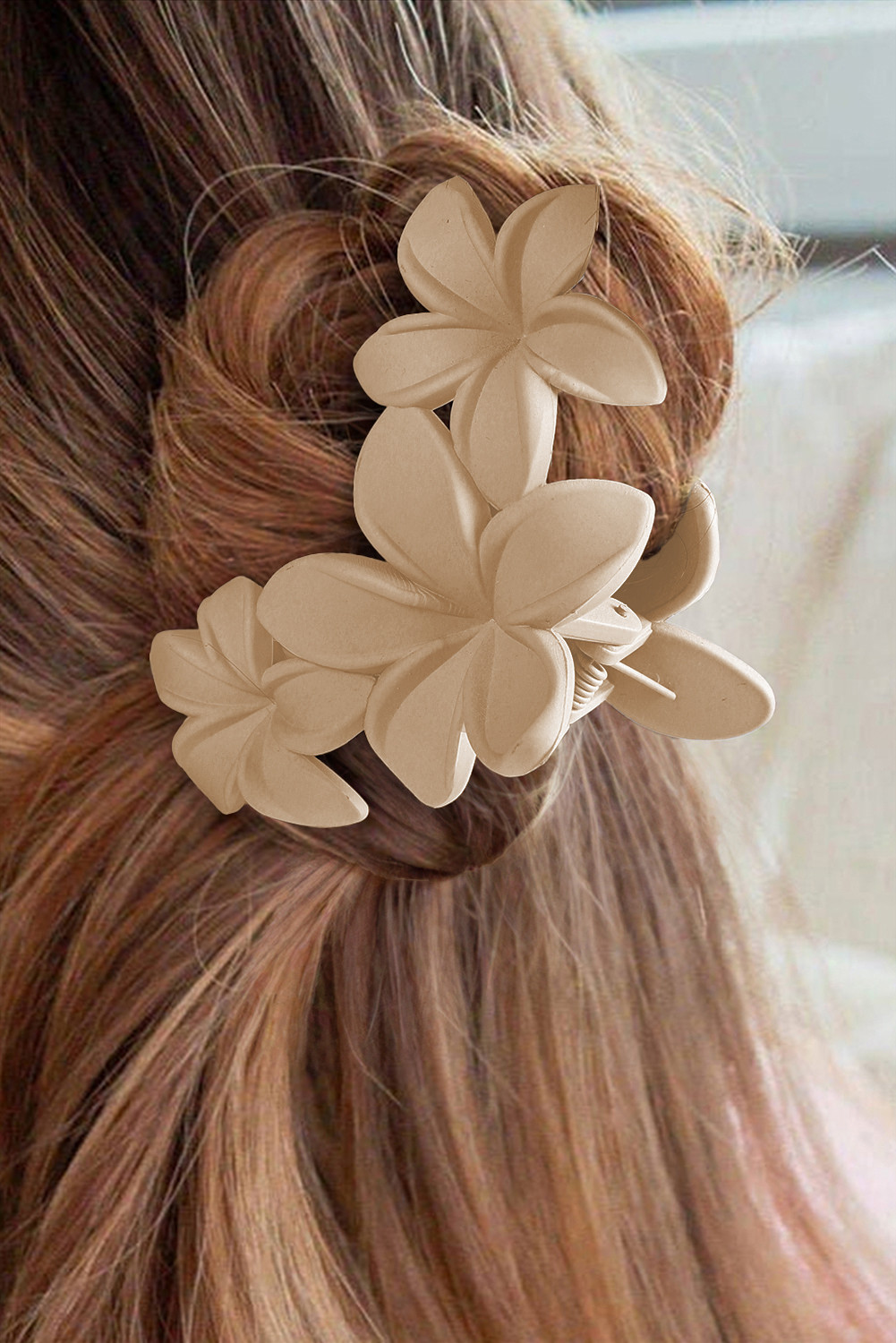 Beige Flower Plastic Hair Claw
