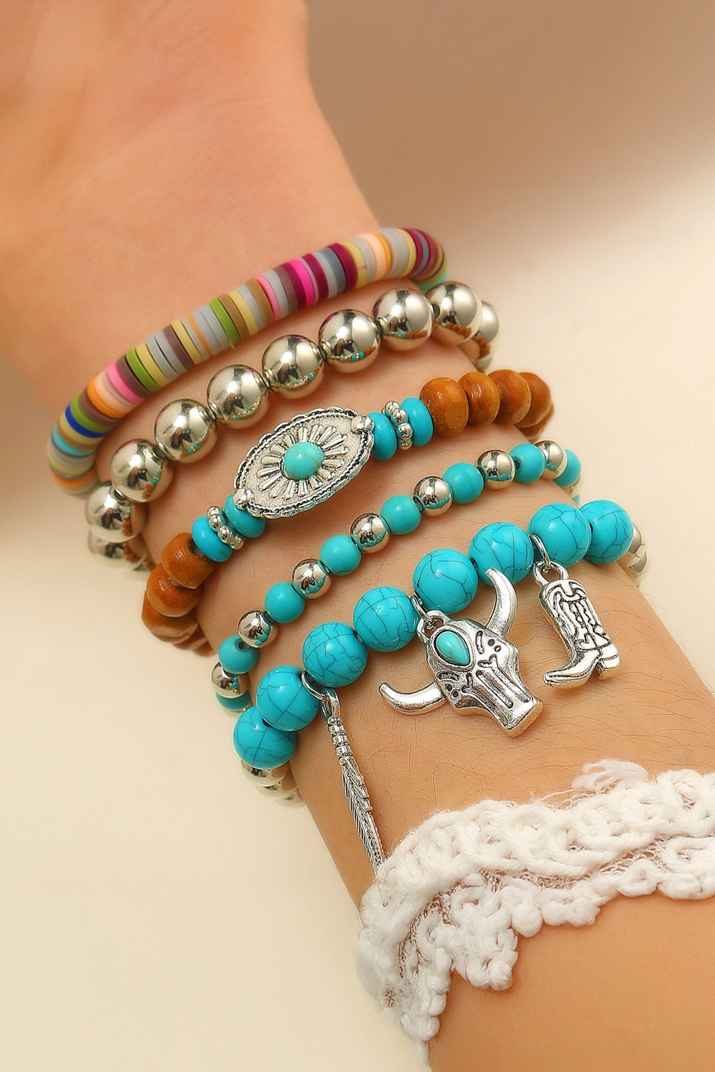 Turquoise Vintage Bull Pendant Beaded Bracelets