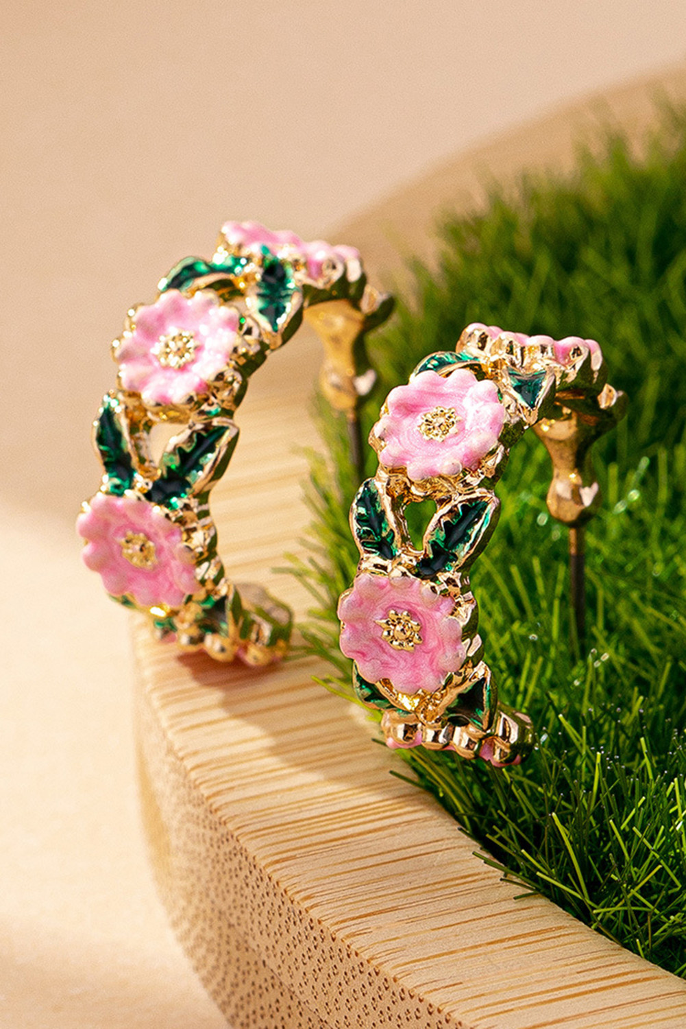 Gold Flower Statement Hoop Earrngs