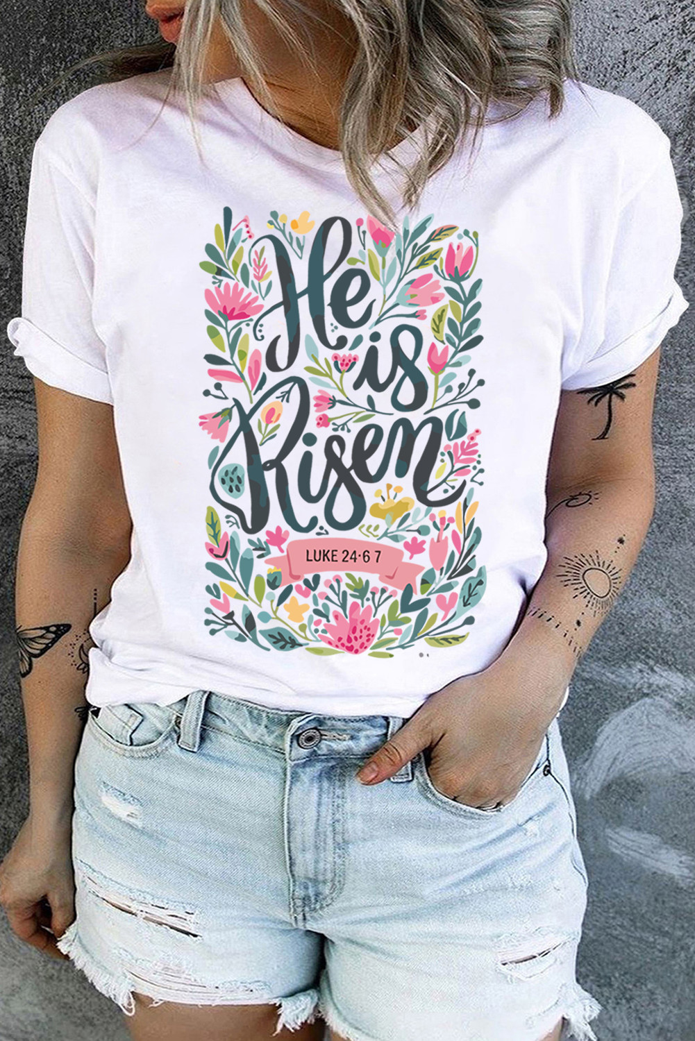 White He is Risen Graphic Plus Size Tee