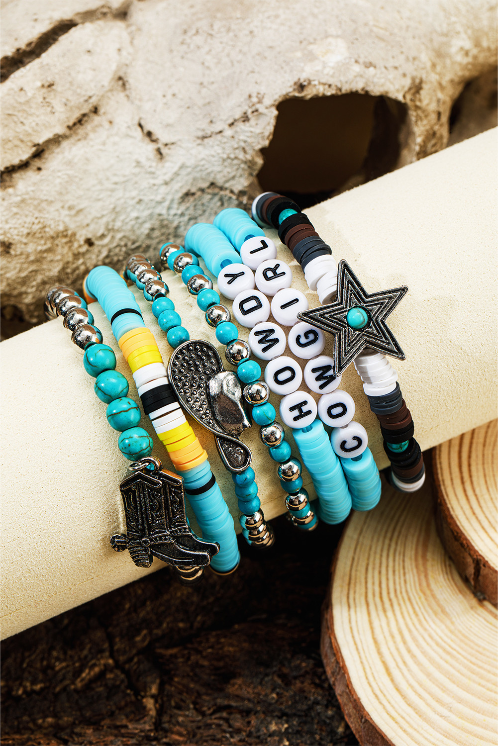 Light Blue HOWDY COWGIRL Letter Beaded Bracelet Set