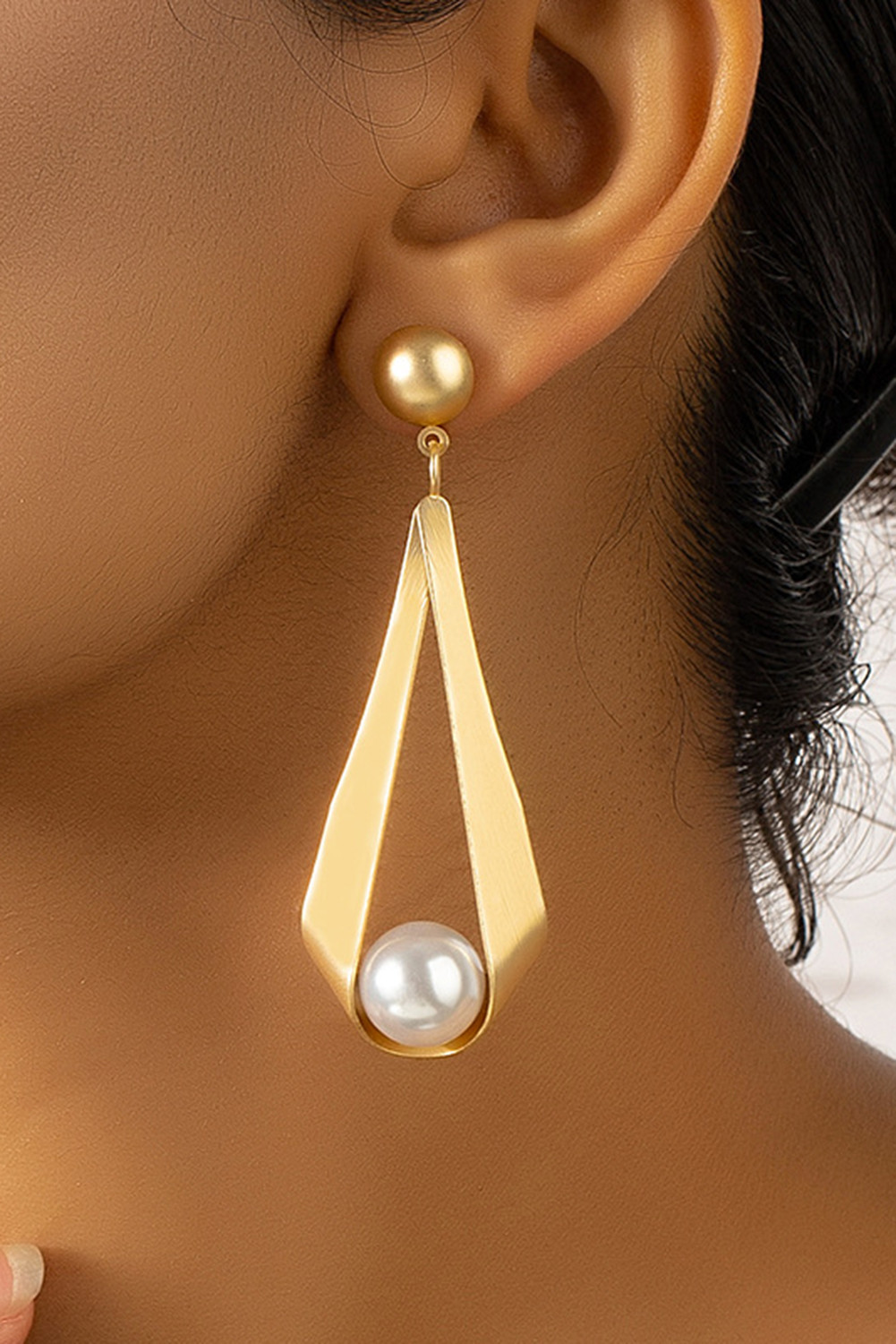 Gold Geometric Shape Pearl Drop Earrings