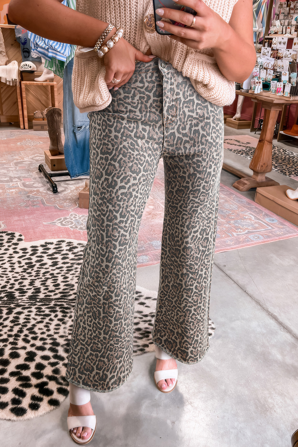 Shewin Dropshippers Brown Leopard High Waist Frayed Hem JEANS