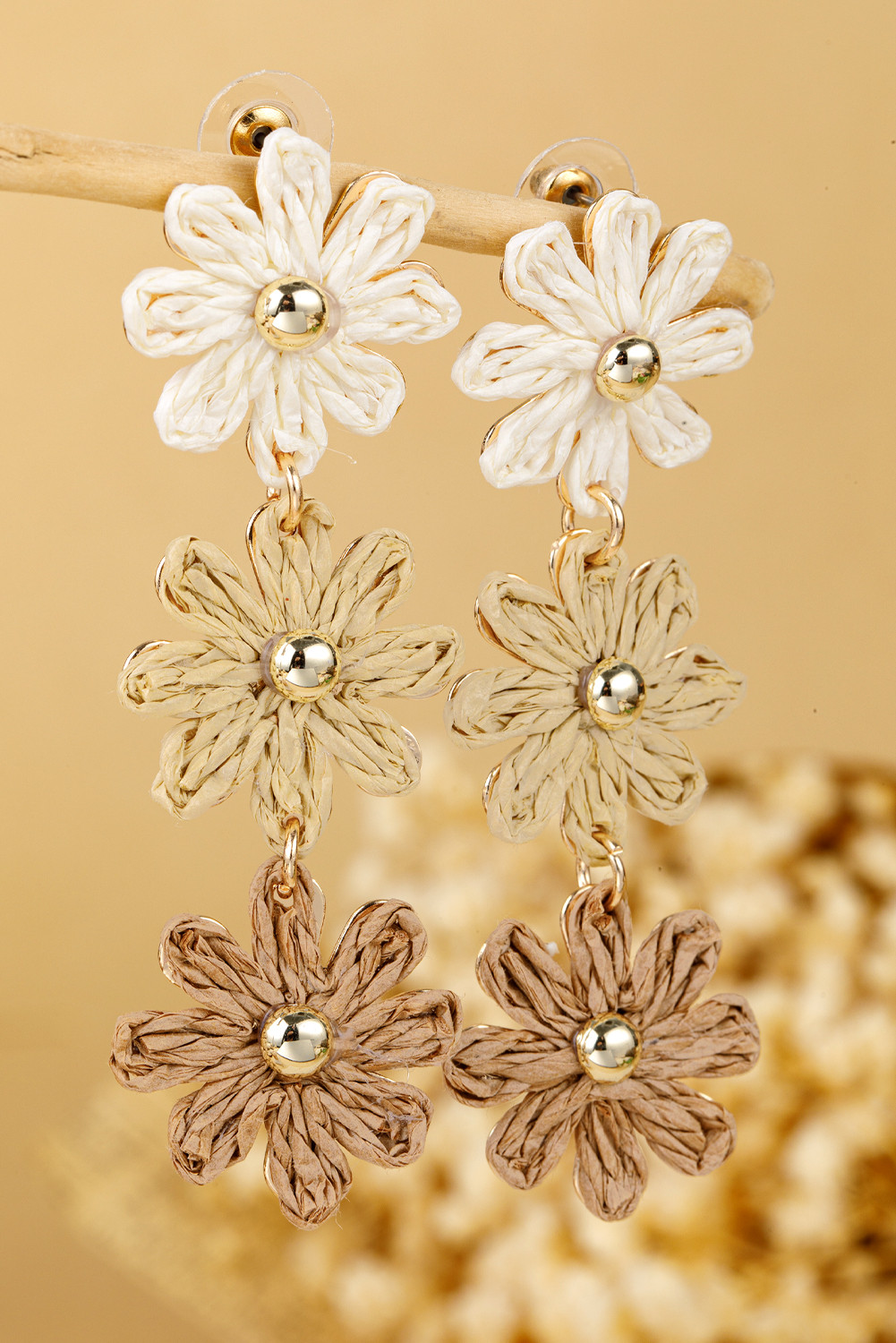 Parchment Boho Flowers Dangle Earrings