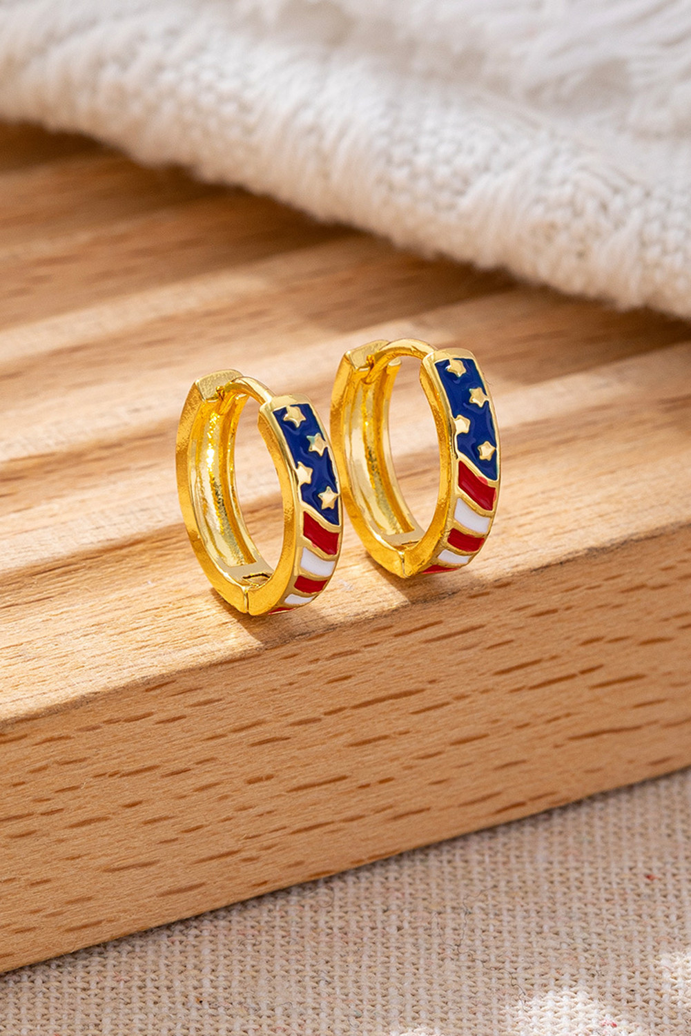 Gold American Flag Hoop Earrings