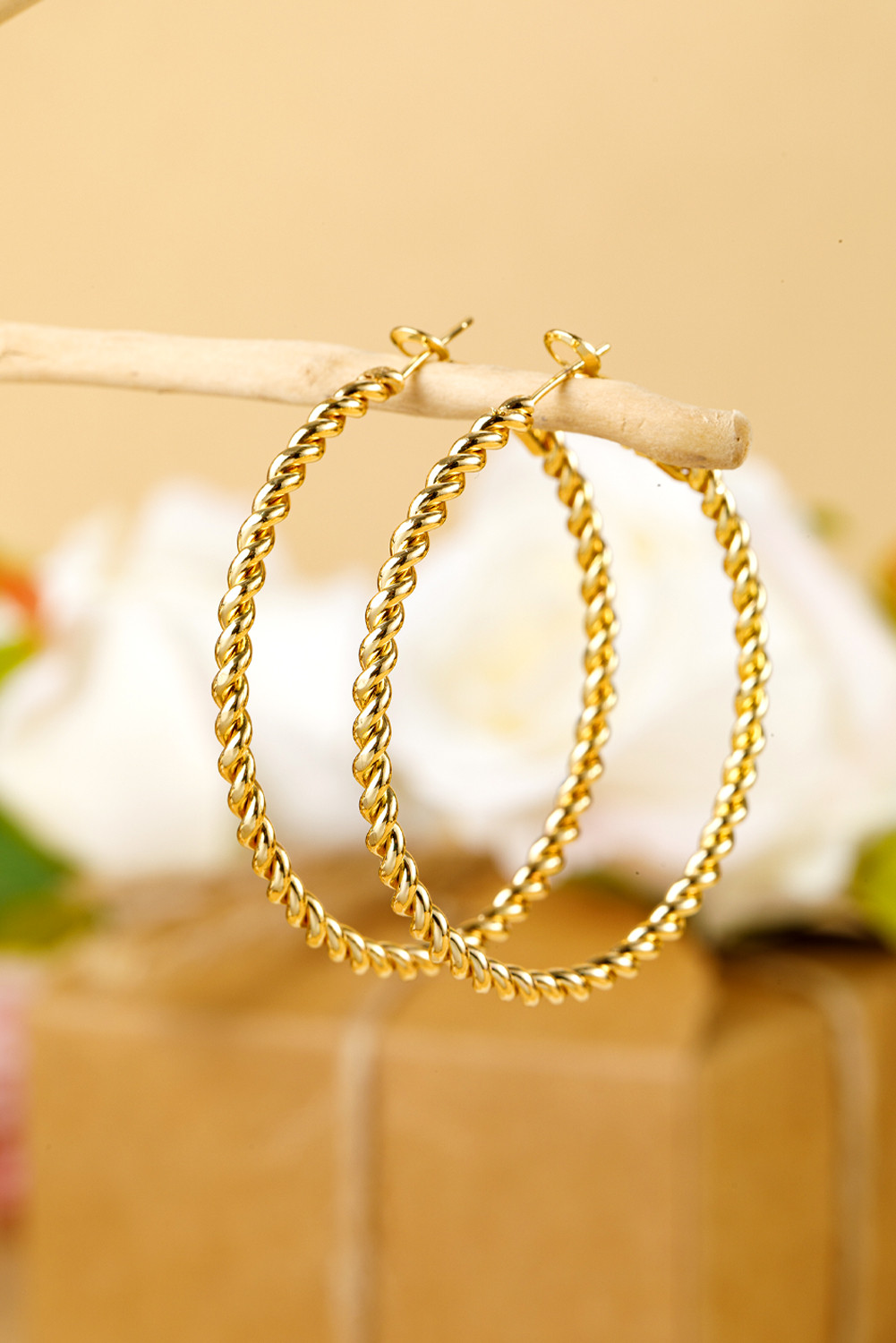 Gold Twisted Detail Alloy Large Hoop Earrings