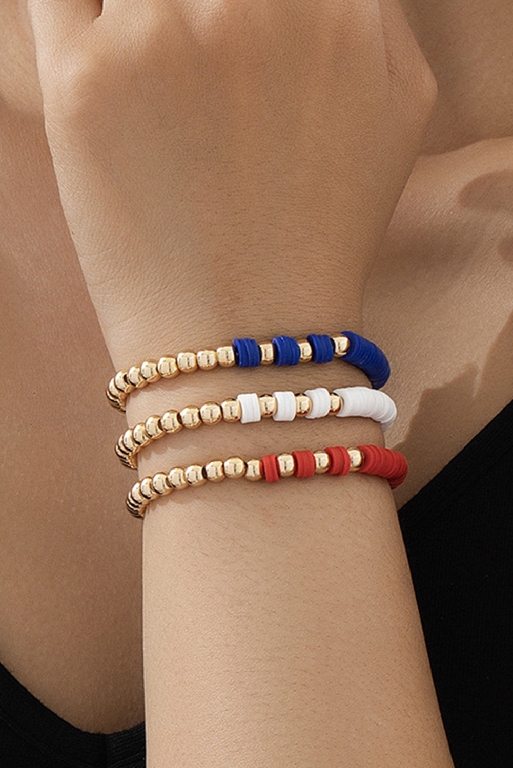 Gold US Flag Theme Beaded Bracelet Set