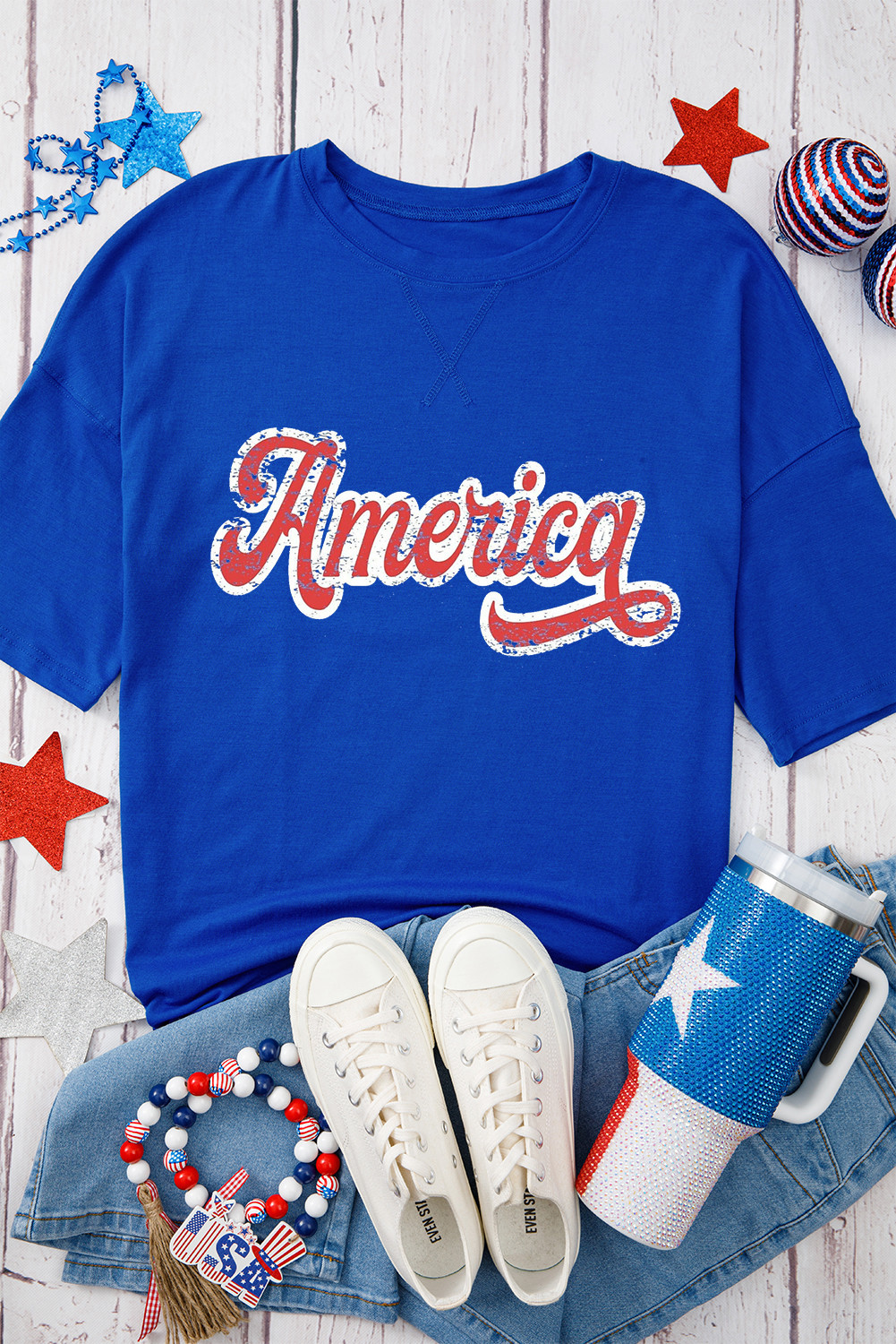 Dark Blue America Graphic Drop Shoulder Tee