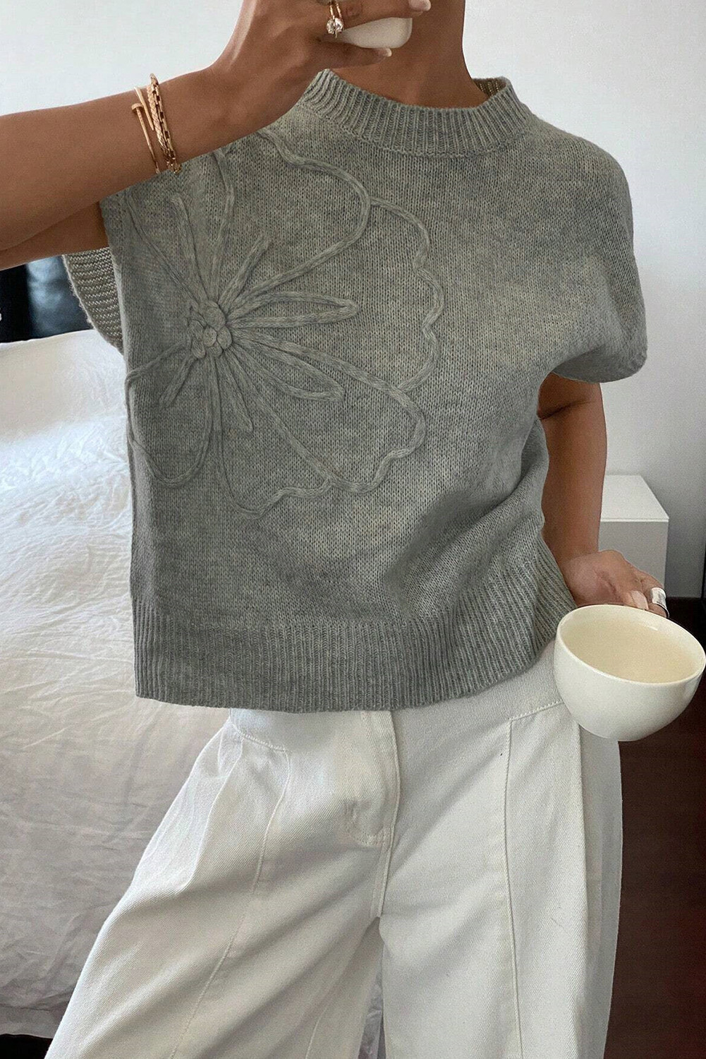 wholesale flower knit tops
