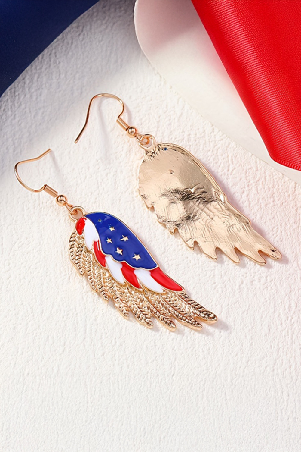 Gold American Flag Wing Shape Dangle Earrings