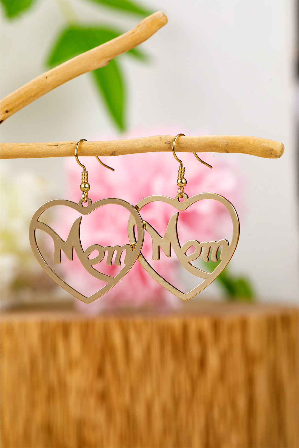 Gold Mom Heart Shape Dangle Earrings