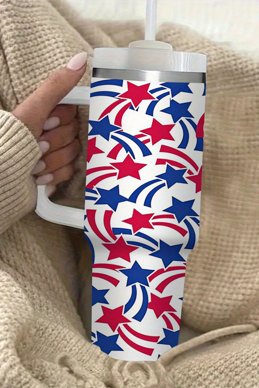 White Patriotic Star Graphic Tumbler Cup