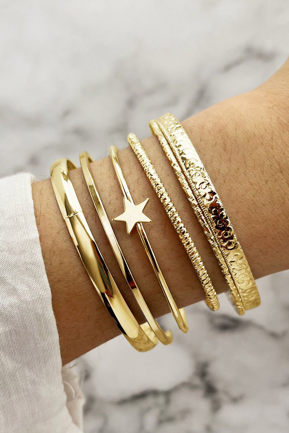 Gold Star Open Cuff Minimalist Bracelet Set
