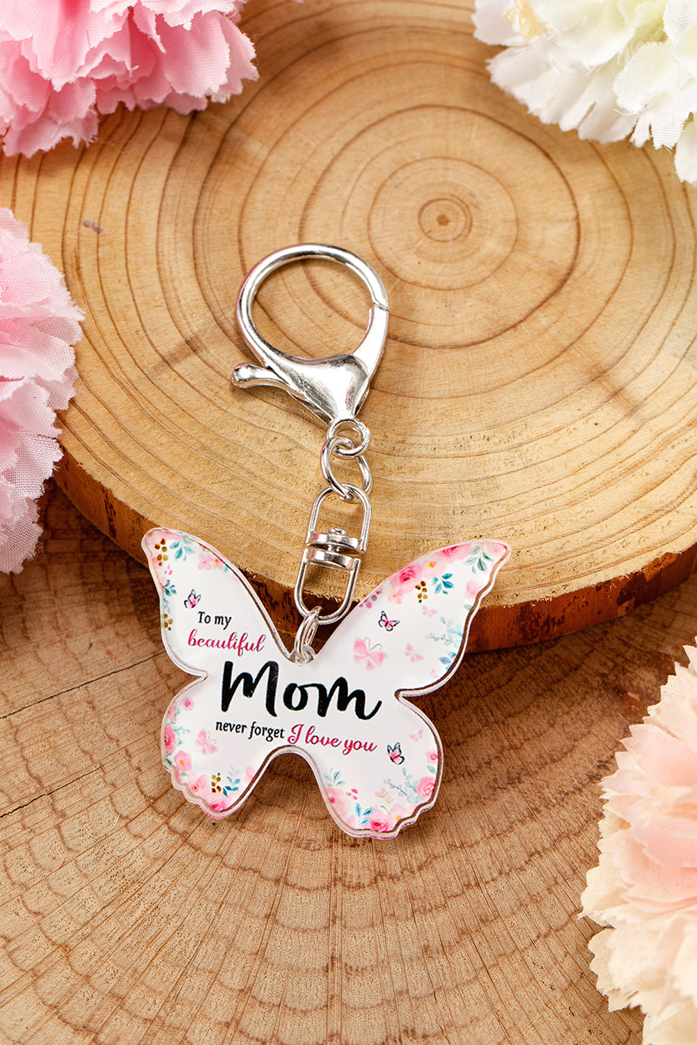 Pink MOM Butterfly Pendant Keychain