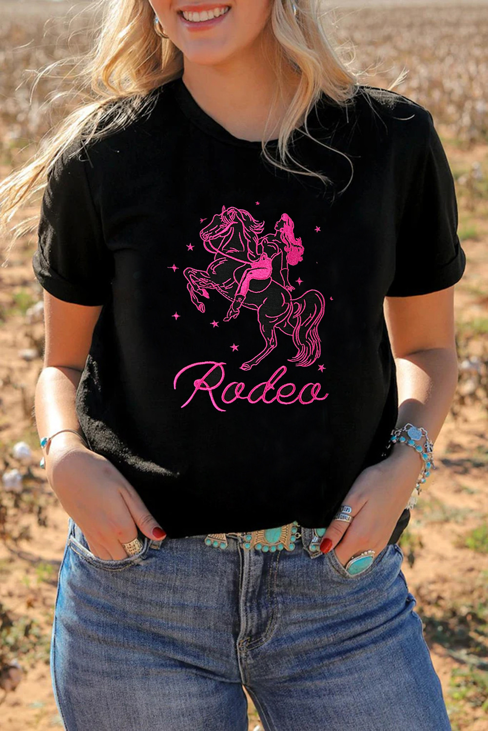 Black Cowgirl Rodeo Western Fashion Graphic Tee