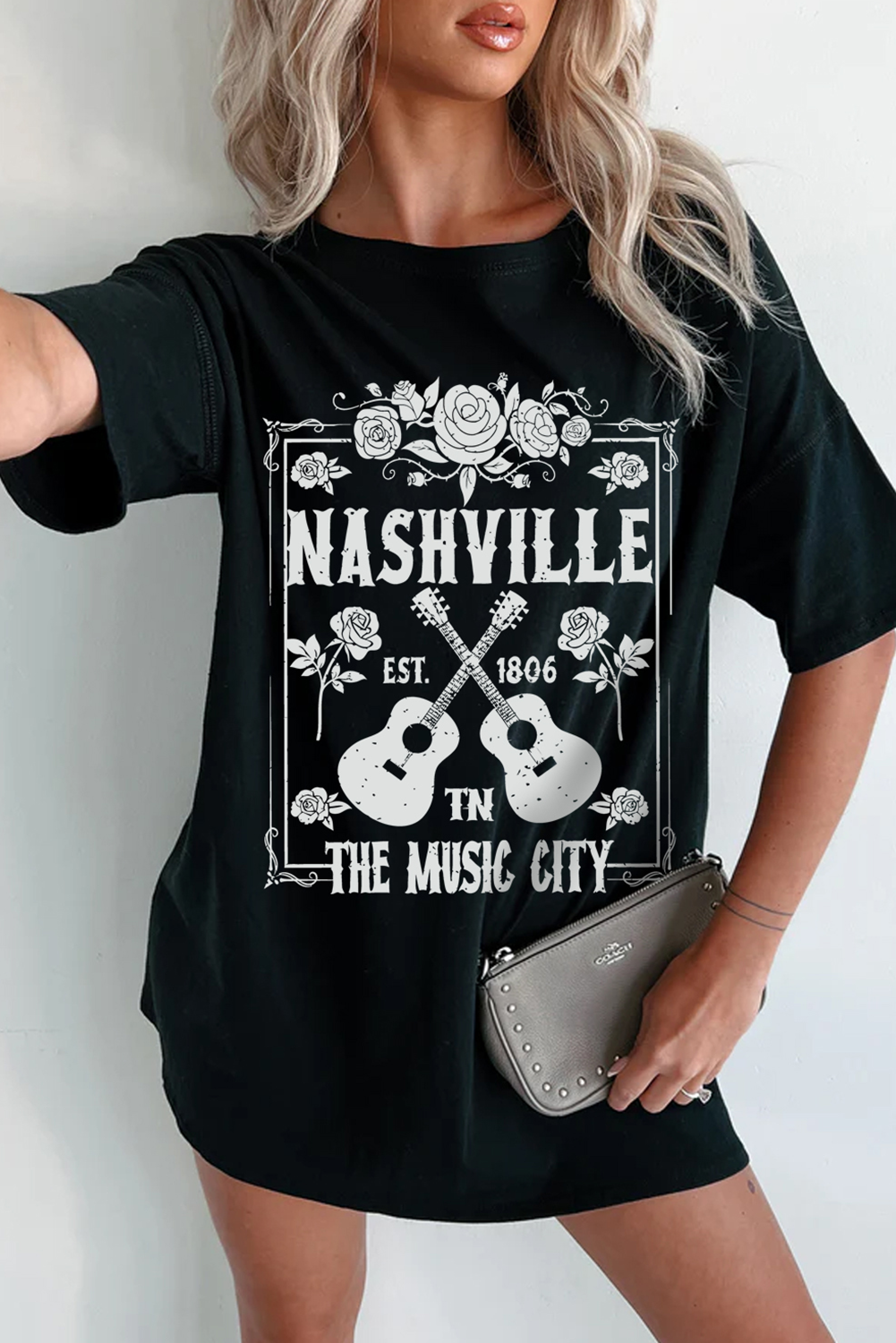 Black Rose Guitar Nashville Music City Graphic T Shirt