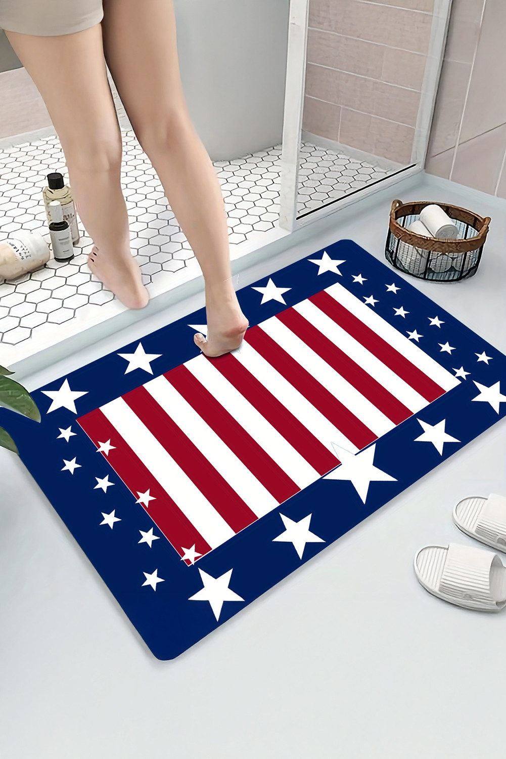 Dark Blue American Flag Inspired Fashion Entryway Mat