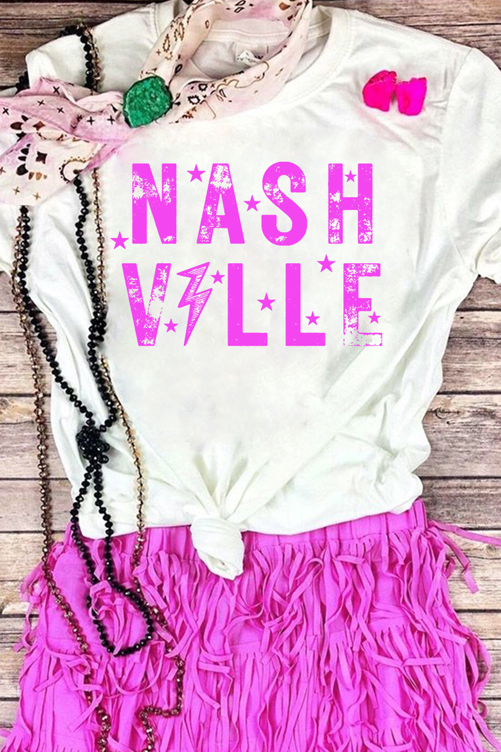 White Nashiville Letter Crew Neck T Shirt