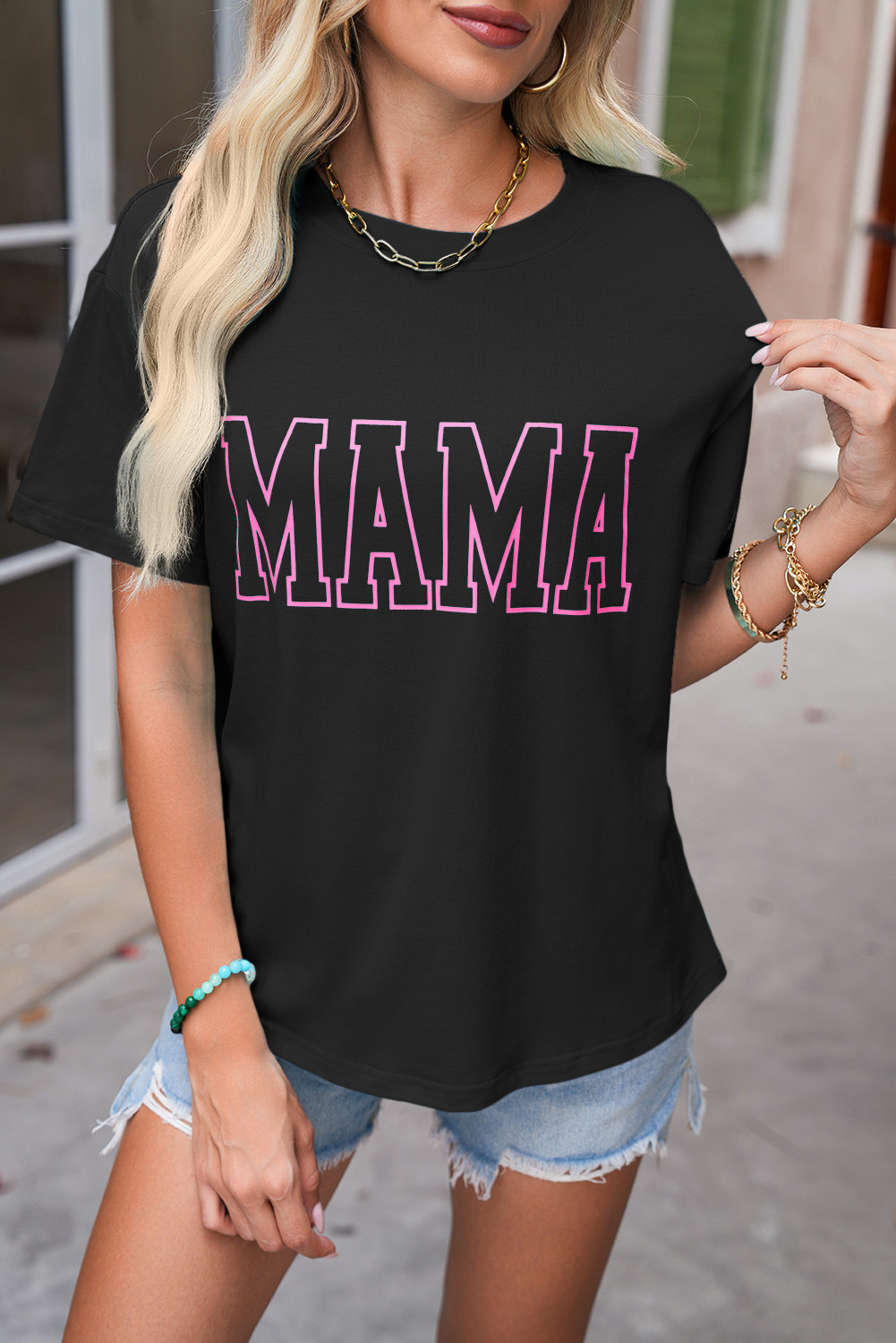 Black MAMA Letter Graphic T Shirt