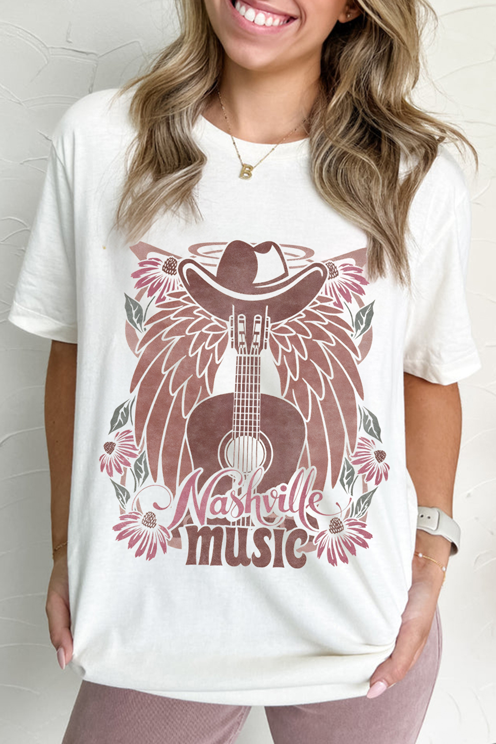 White Nashville Music Cowboy Hat Guitar Graphic Tee
