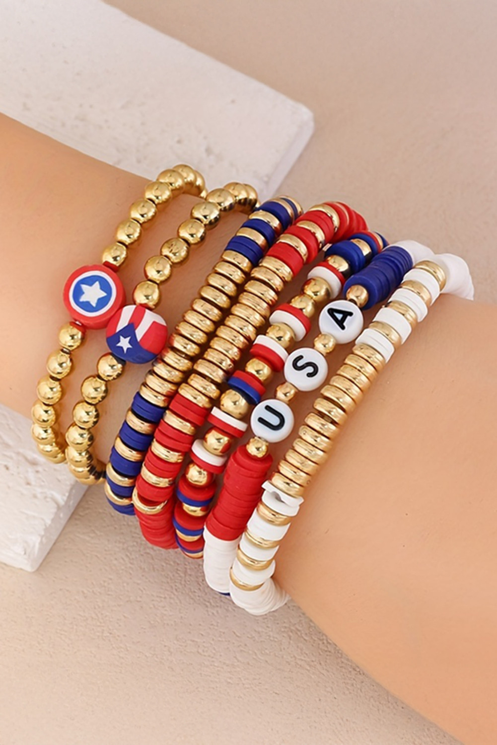Gold UAS Flag Beaded Bracelet Set