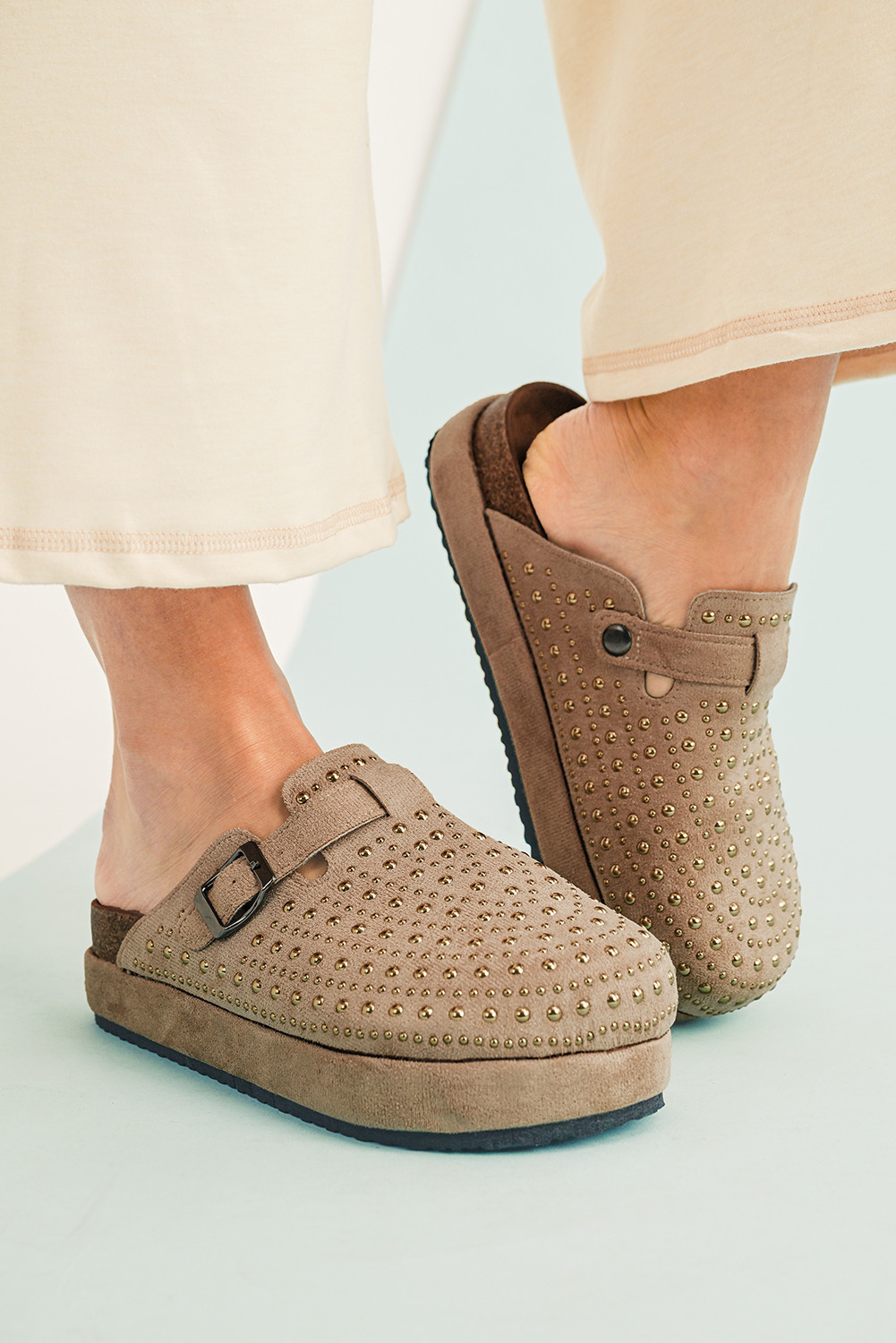Parchment Vintage Studded Platform Slippers