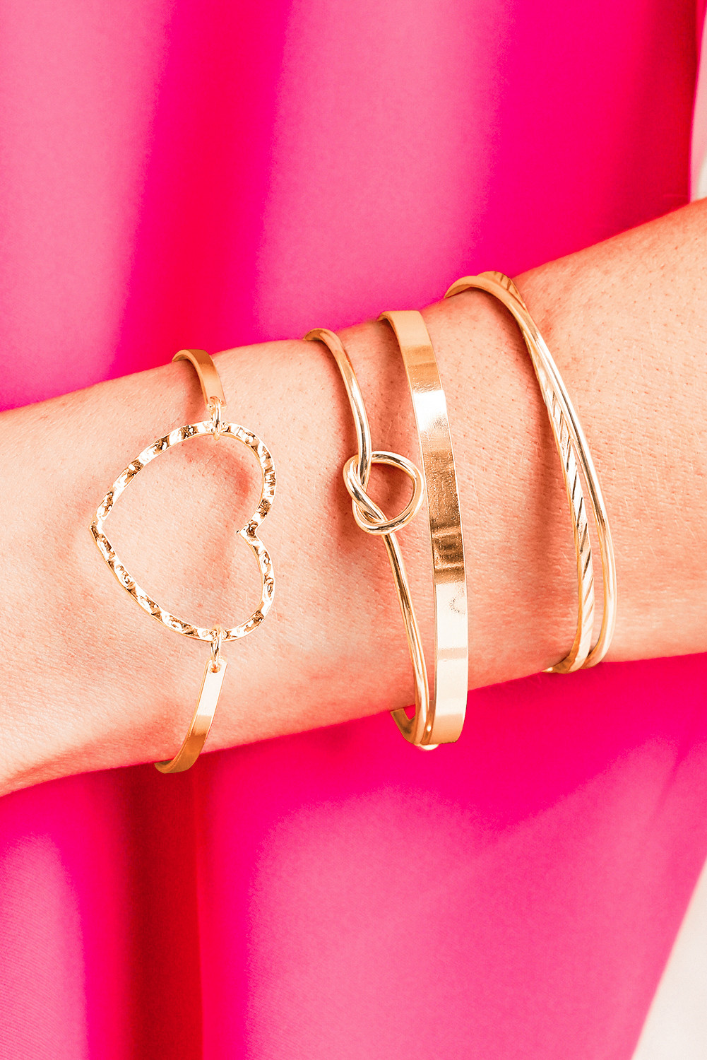 Gold Heart Knot Plated Multi Layer Open Cuff Bracelet Set