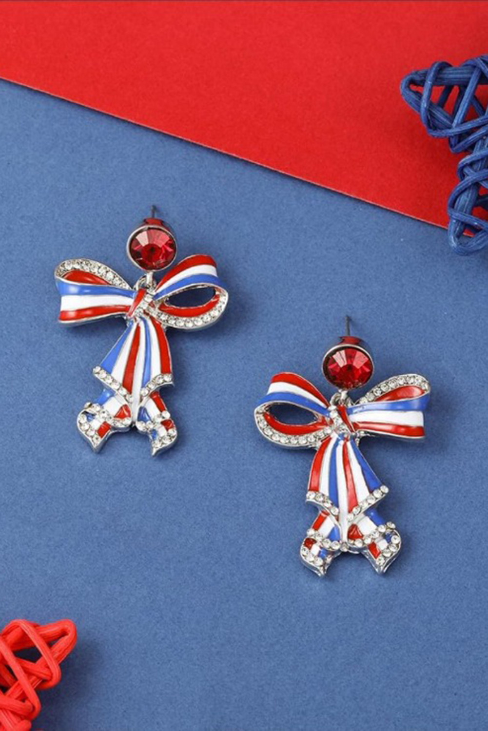 Sky Blue Bow Shape Rhinestone Drop Earrings