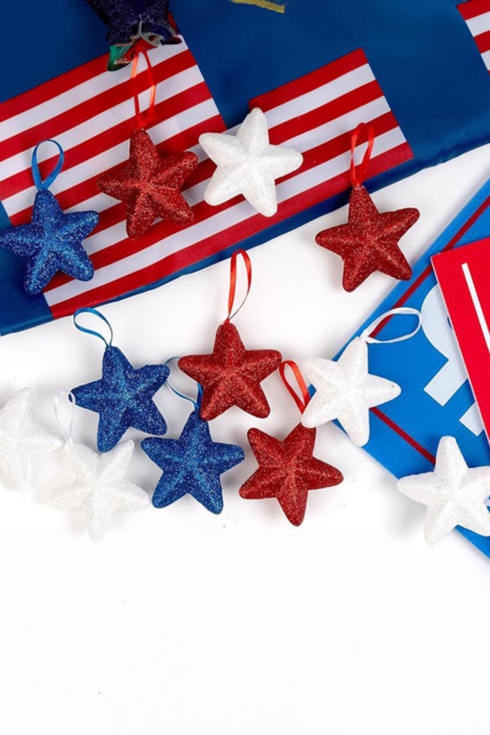 Dark Blue Glitter Patriotic Star Tree Hanging Ornament Set