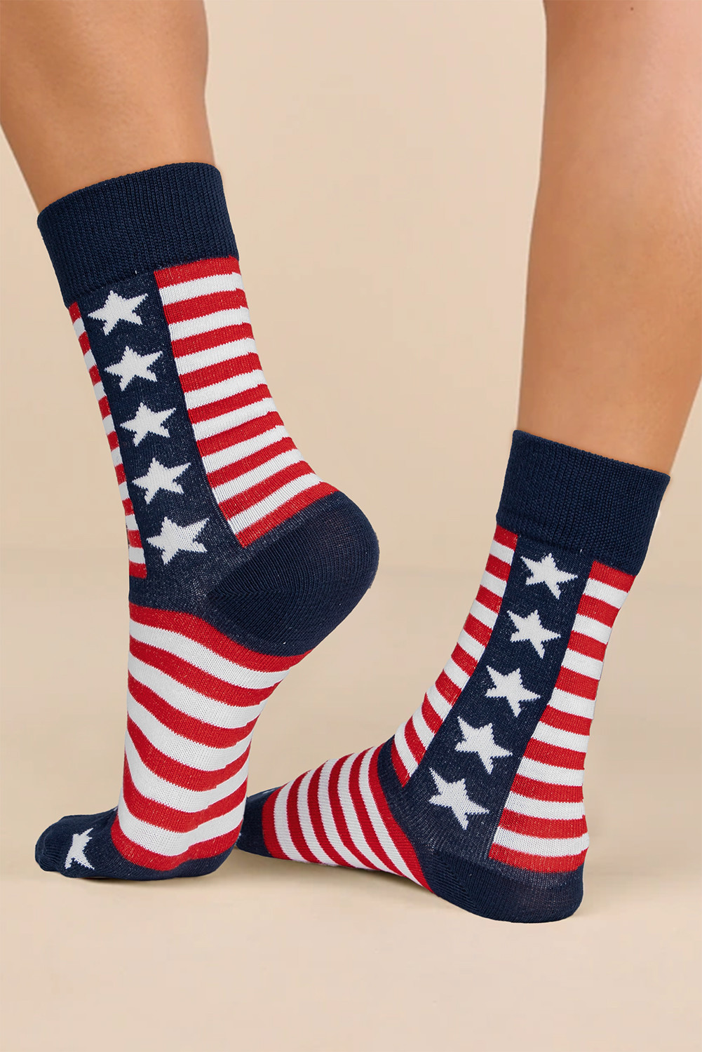 Racing Red Stripes and Stars Pattern American Flag Crew Socks