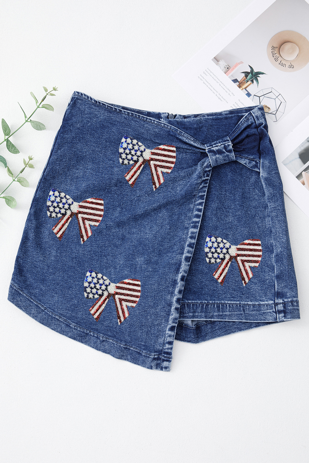 Sail Blue July of 4th Bow Patched Twisted Denim Skort
