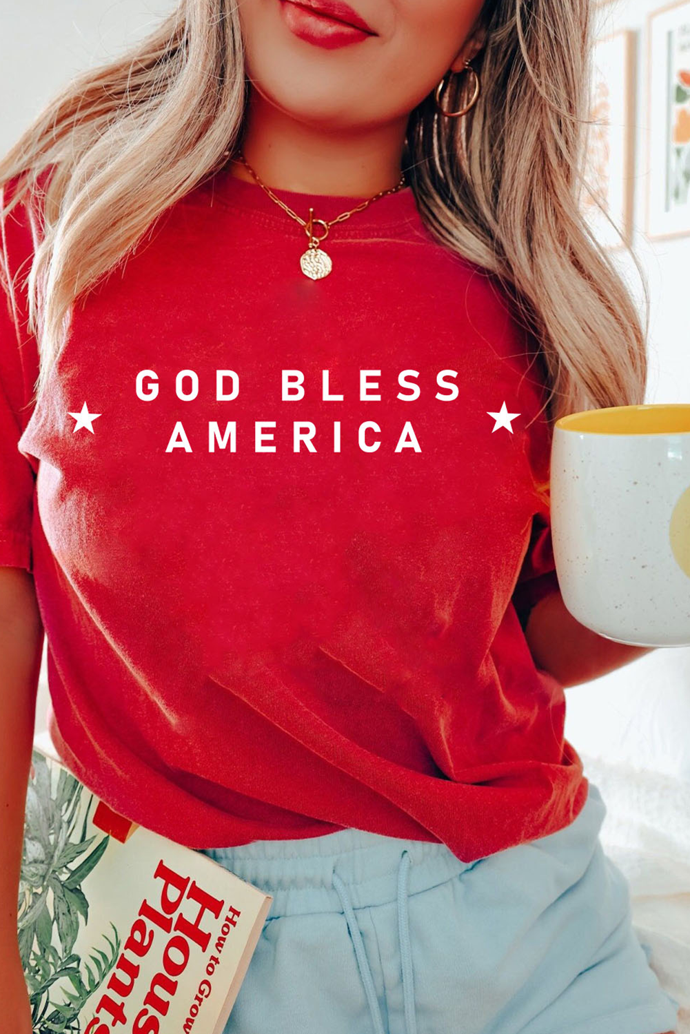 Red Independence Day GOD BLESS AMERICA Crew Neck Graphic Tee