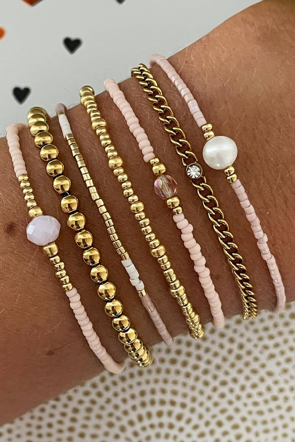 Gold Chain and Beaded Stretch Bracelet Set