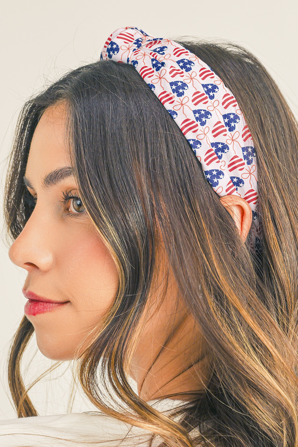 White Independence Day Heart Print Knotted Headband