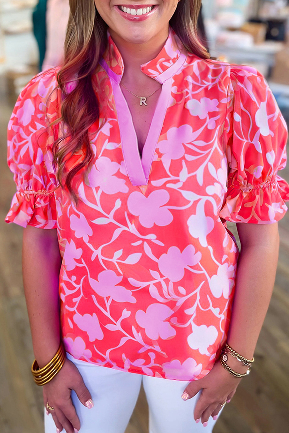 wholesale red floral print blouses