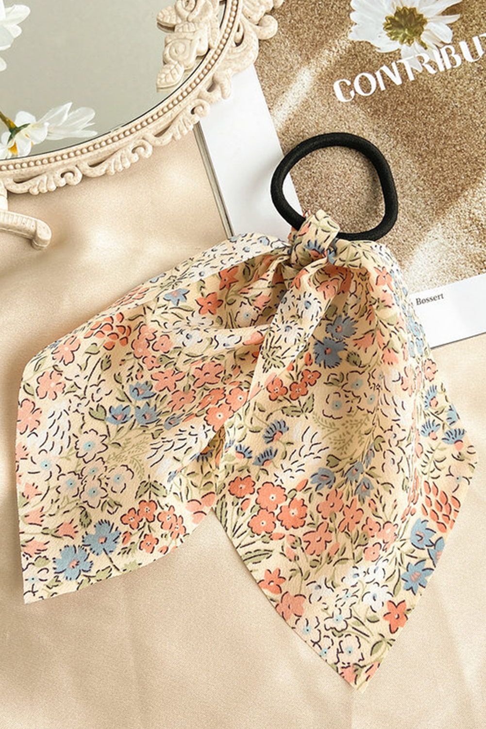 Shewin Wholesale Boutique White Floral Print HAIR Tie