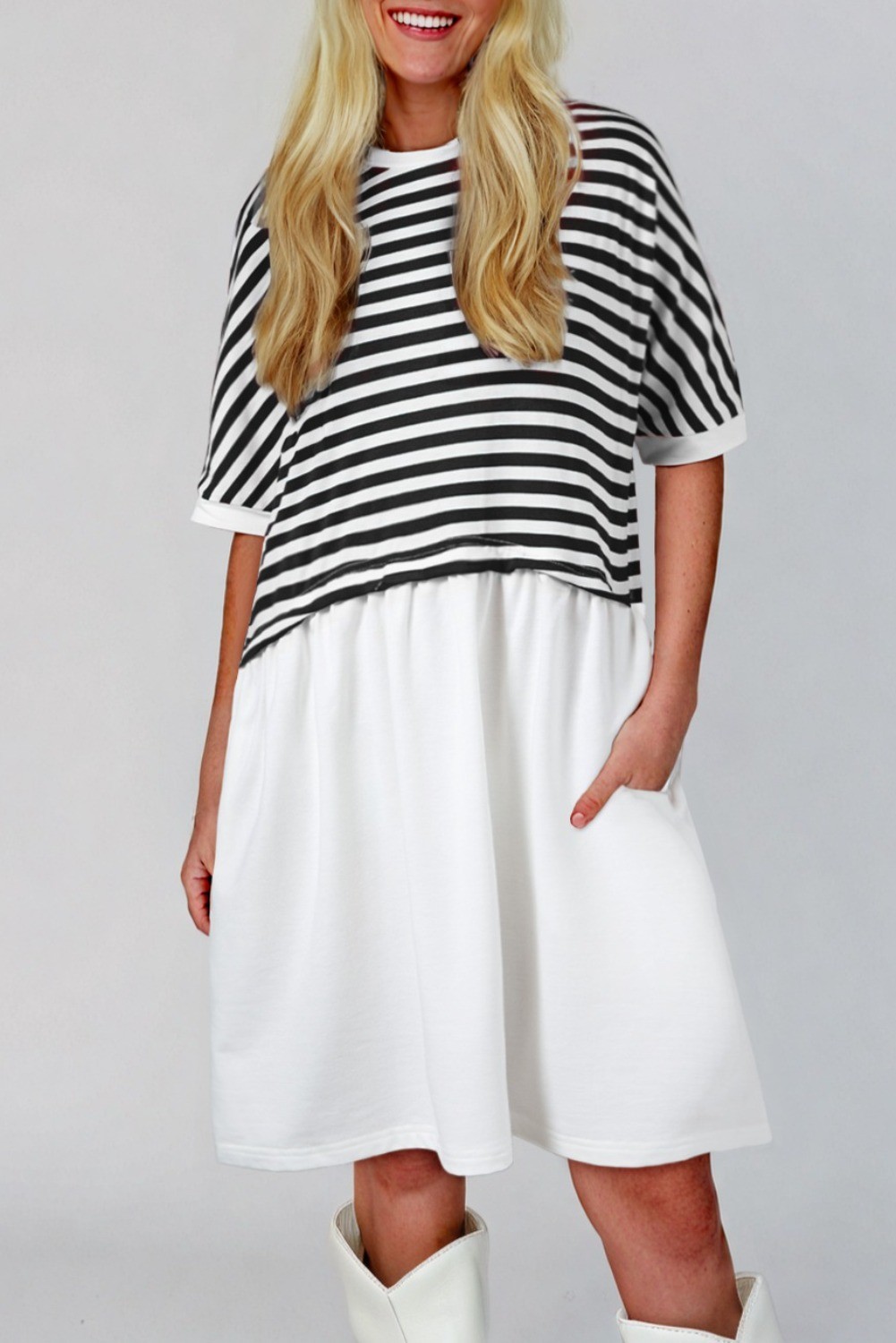 Black Stripe Colorblock Half sleeve Mini Dress