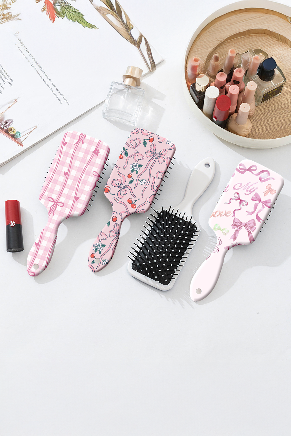 Shewin Wholesale Distributor Pink Bow Print Anti-Static AIR Cushion Comb