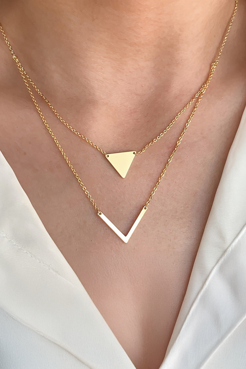 Shewin Wholesale Stores GOLD Geometric Pendant Double Layered Necklace