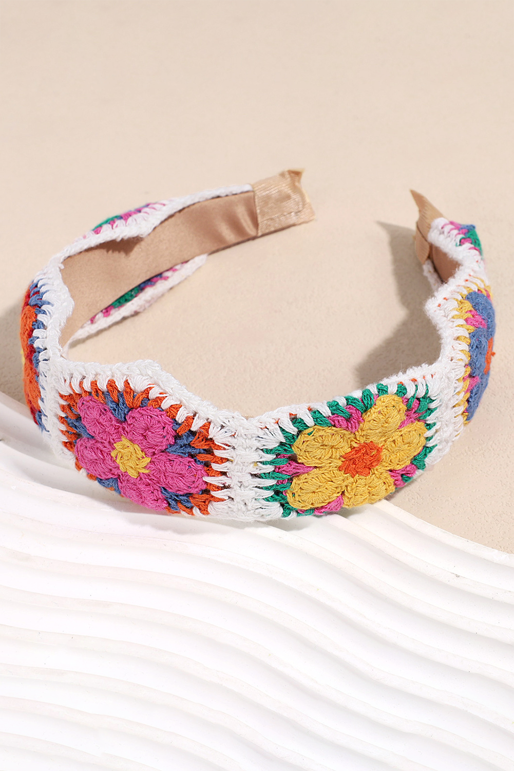 Shewin Wholesale Apparel White Crochet FLOWER Wide Headhand