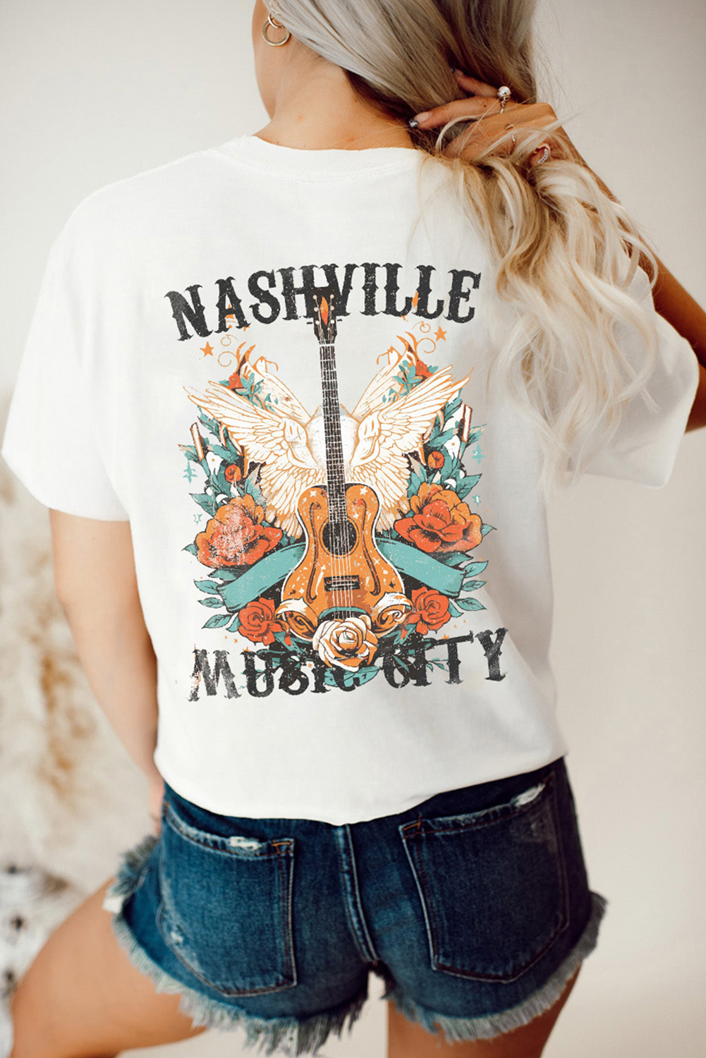 Shewin Wholesale Clothing White NASHVILLE MUSIC CITY Graphic Tee