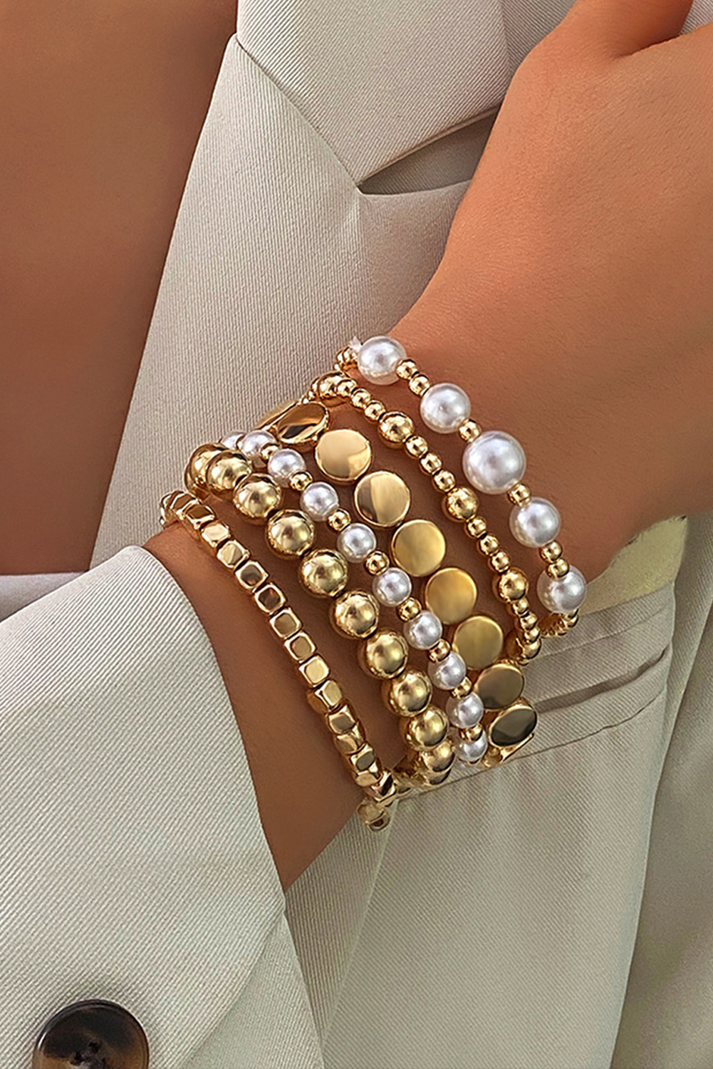 Shewin Wholesale Clothes Gold Minimalist Pearl Beaded BRACELET Set