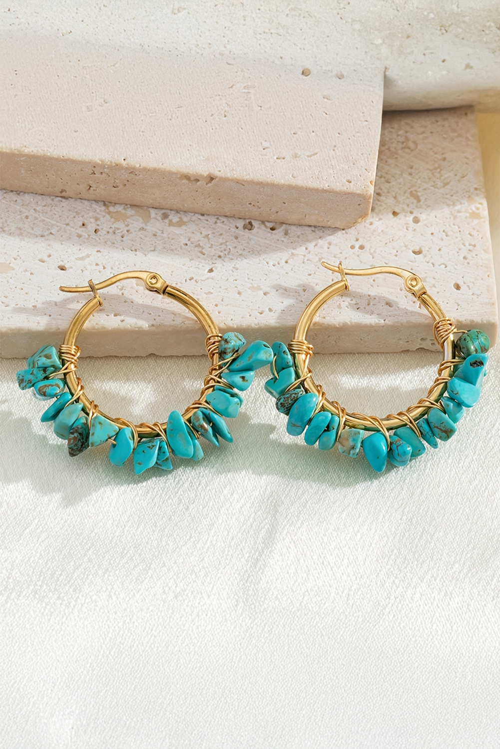 Shewin Wholesale Clothing Turquoise Irregular Beaded VINTAGE Hoop Earrings