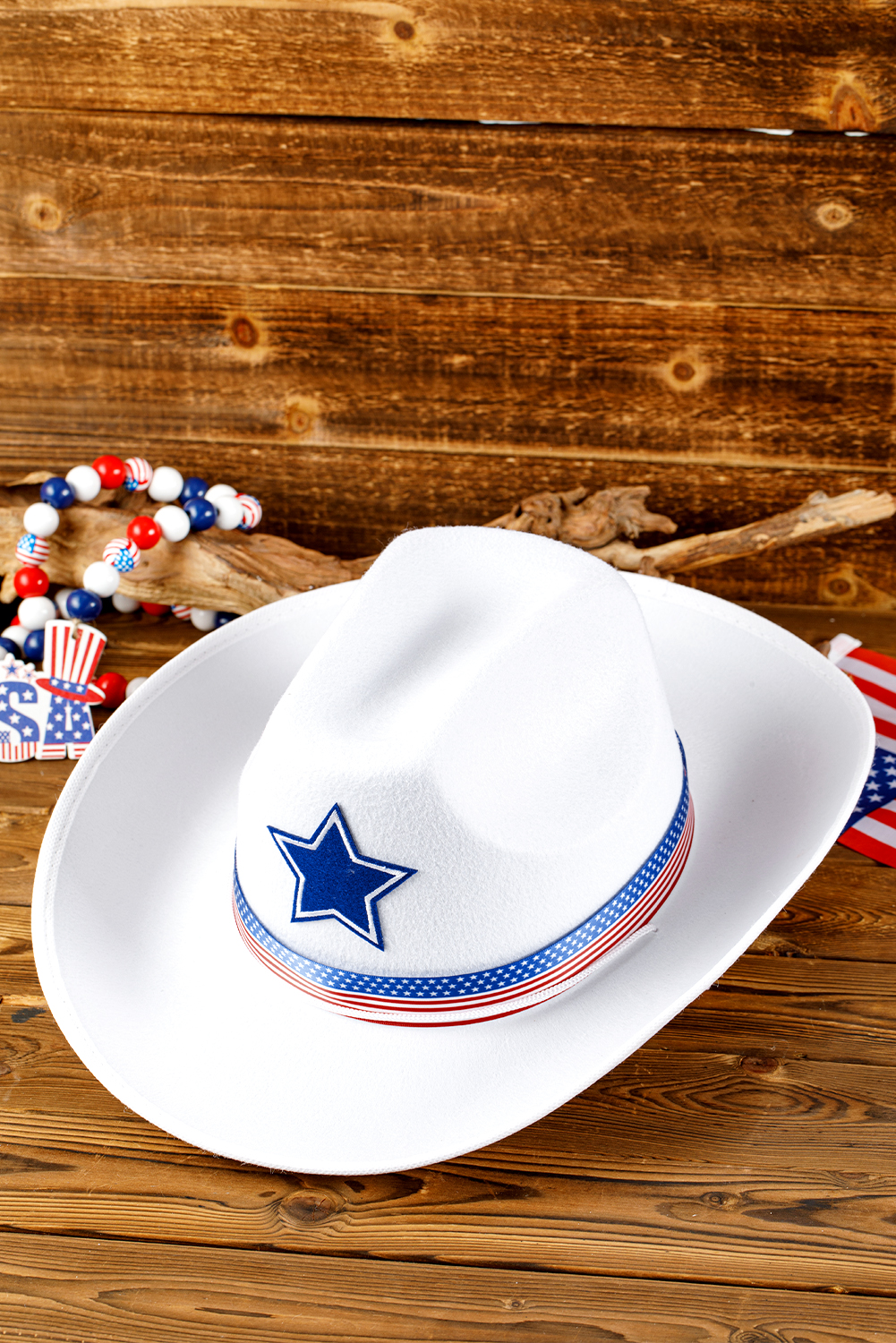 Shewin Wholesale Bulk White Independence Day Stars and Stripes COWBOY HAT