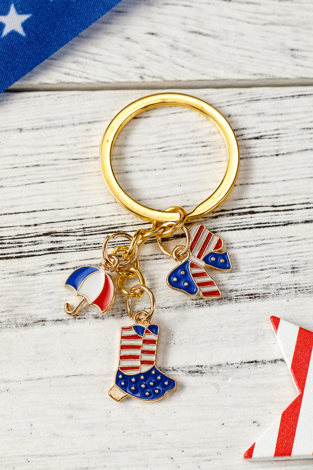Shewin Wholesale Clothes Gold Independence Day Bow Boots Umbrella Pendent KEYCHAIN