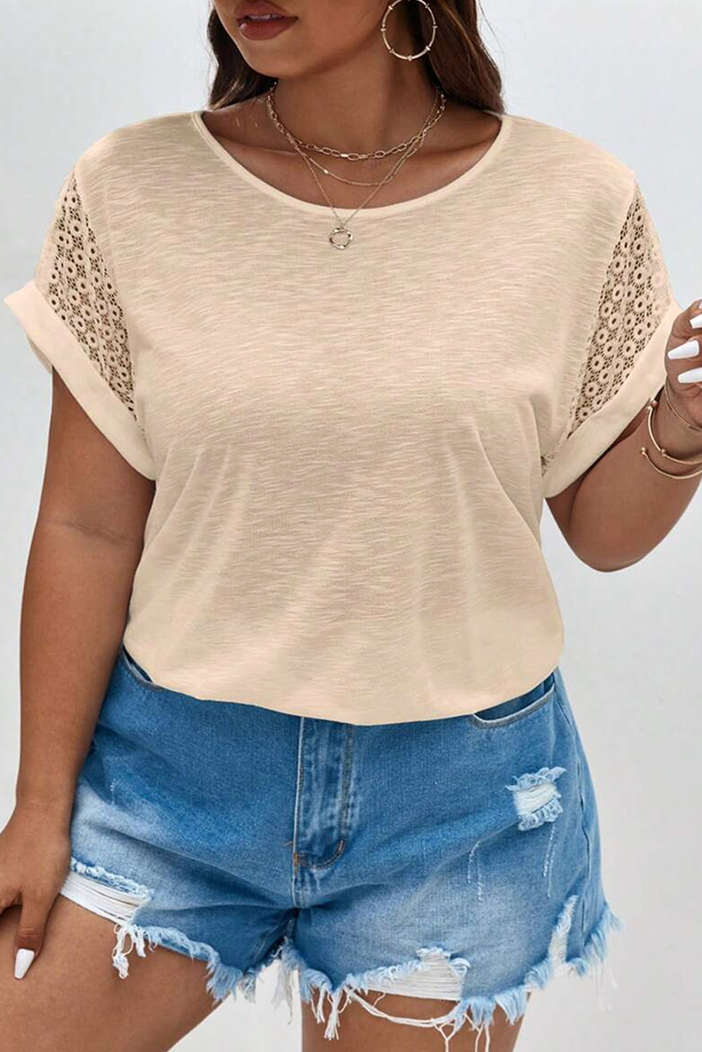 Parchment Lace Patchwork Plus Size Summer Top