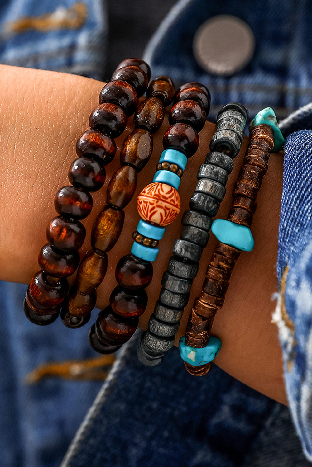 Shewin Wholesale Clothes Chestnut Boho Stackable Beaded BRACELET Set